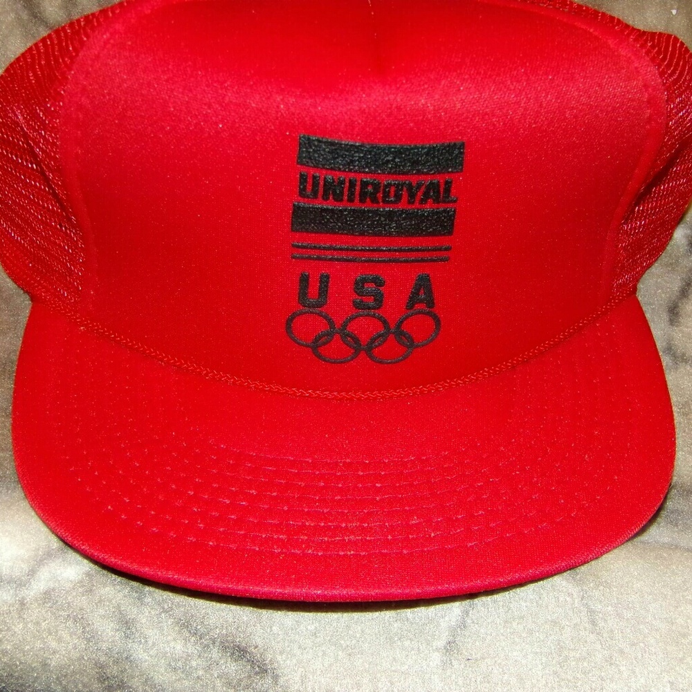 Vintage Uniroyal gas 1984 Olympic trucker hat